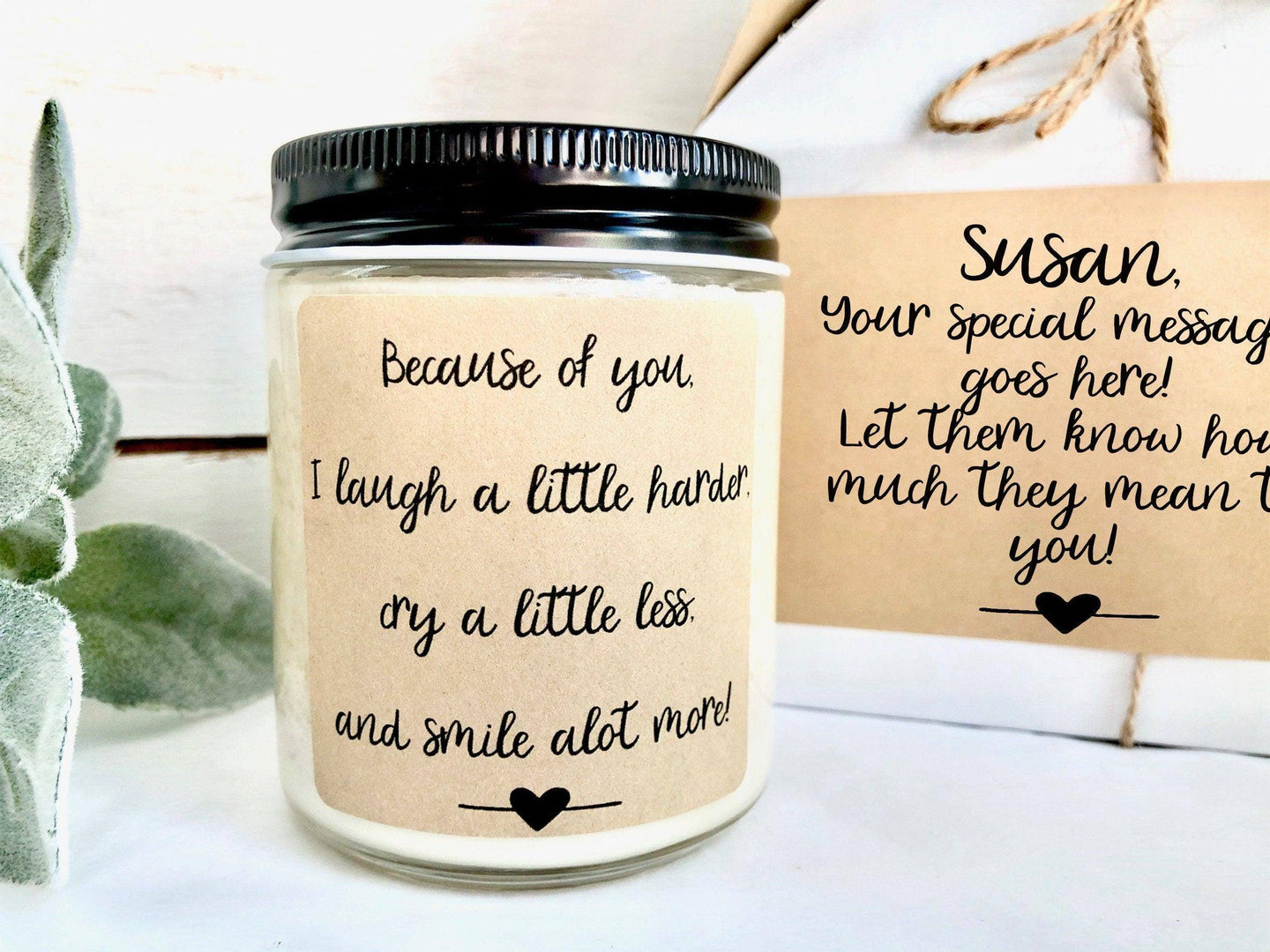 Best Friend Gift | Personalized Friendship Candle | Because of You I Smile A Lot More Thegiftgalashop